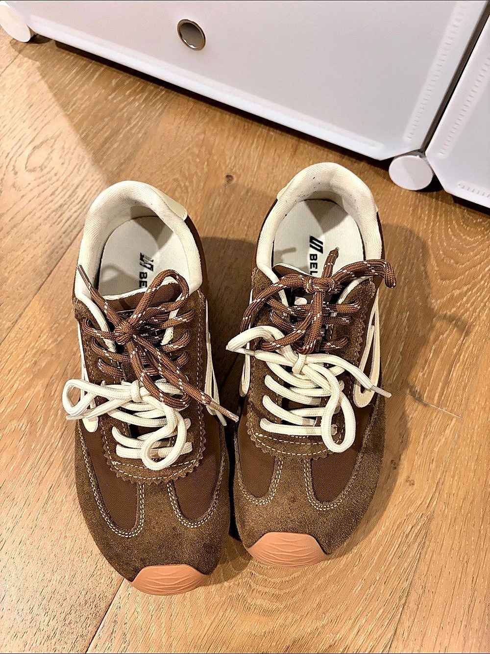 Belle Women's Brown & Cream Sneakers with inner heel